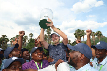 Kristoffer Reitan celebrates victory at the Nedbank Golf Challenge
