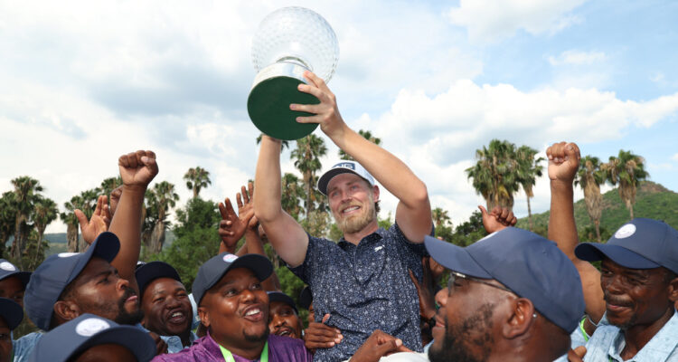 Kristoffer Reitan celebrates victory at the Nedbank Golf Challenge