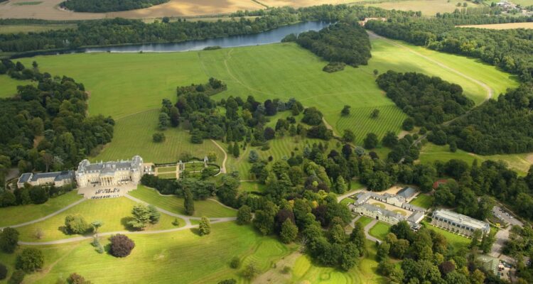 AERIAL SHOT OF LUTON HOO, WHICH SHOWS WHERE THE SIGNATURE HOLES WILL BE LOCATED BY THE LAKE OF THE NEW RYDER CUP COURSE