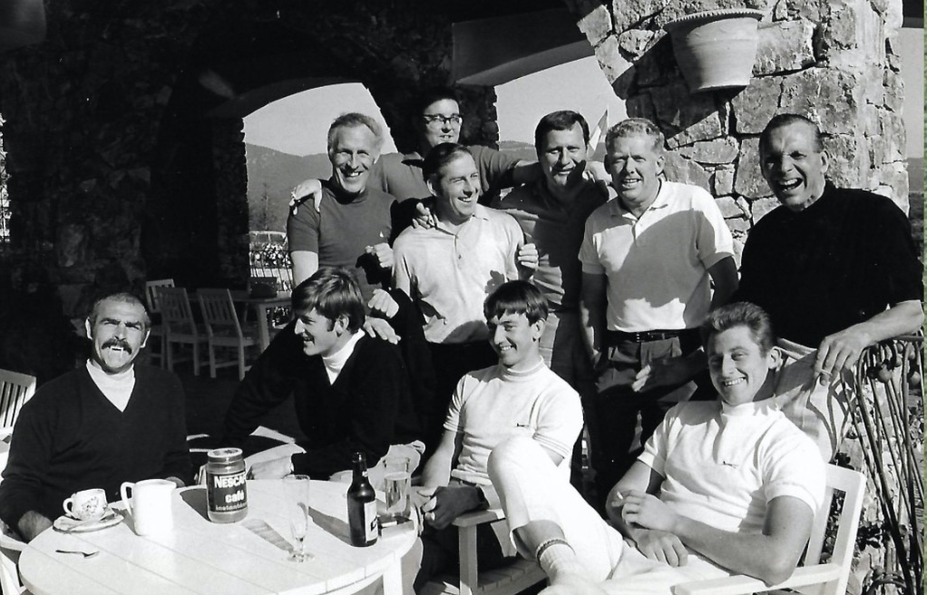 Derrick Pillage (centre) on one of his many golf trips with Sean Connery (Left) Bruce Forysth (above) Brian Barnes (Bottom right) and Max Faulkner above
